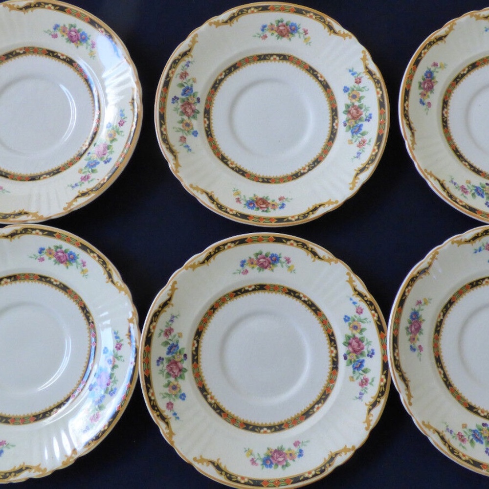 VTG set of 6 Myott Staffordshire England Saucers Dishes Floral Rose Chic
